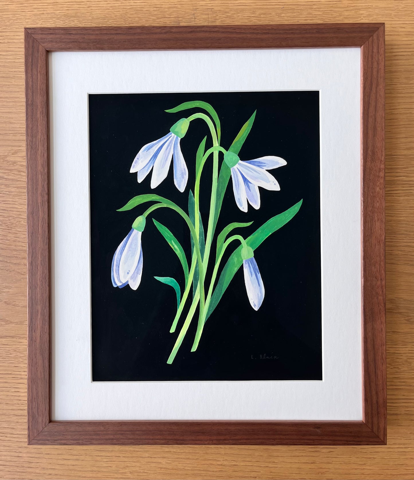 Snowdrops Original Painting on Paper with Custom Frame