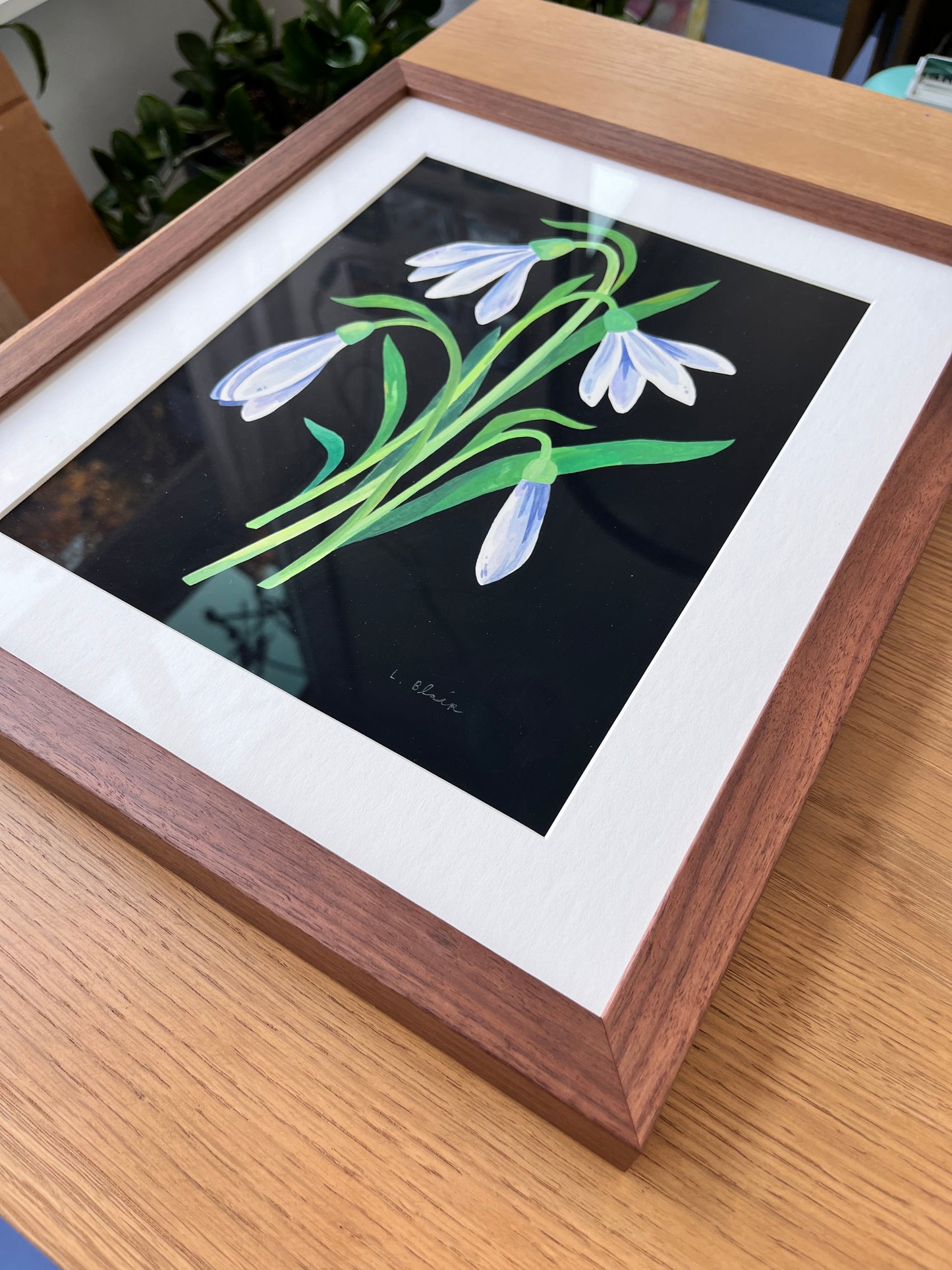 Snowdrops Original Painting on Paper with Custom Frame